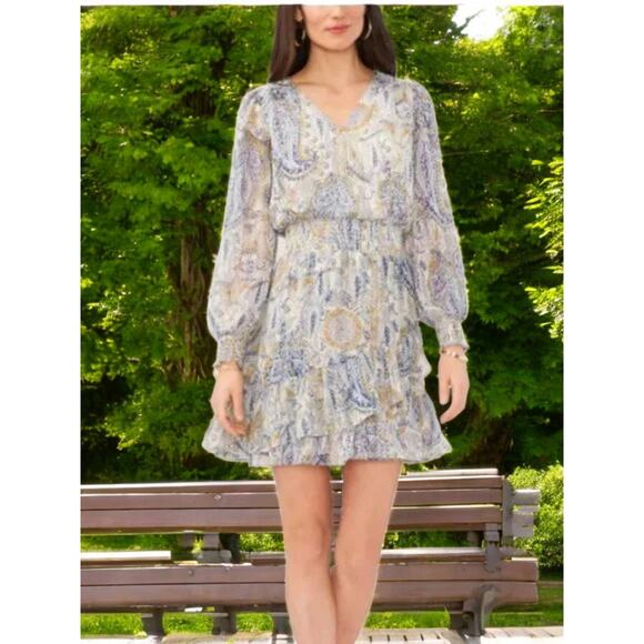 NWT Vince Camuto Cream Blue Gold Multi Blooming Floral Mini Dress XL MSRP 150 - Picture 4 of 6